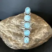 WoMens Cluster Blue Larimar Navajo Sterling Silver Ring Size 7.5 17556