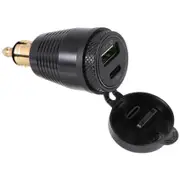 Motorcycle DIN Plug Waterproof Charger to QC3.0 USB Charger & Type C 30W Power Delivery Adapter Sock Black