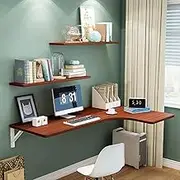 Corner Wall Mounted Folding Table Wood Floating Desk Folding Wall Computer Desk Space Saving Foldable Dining Table For Small Spaces Offices Bedrooms Study Rooms Restaurants(Teak,120x60x40cm/48x24x16in