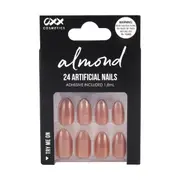 OXX Cosmetics 24 Pack Artificial Nails with Adhesive - Almond Shape, Brown
