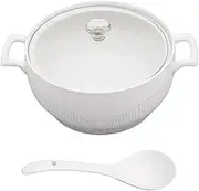 ZGFAUVSF Ceramic Soup Tureen Round Porcelain Serving Tureens with Glass Lid and Spoon White Serving Bowl Double-Ear Covered Tureen for Kitchen and Restaurant