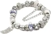 RUBYCA Love European Charm Bracelet Kit w/Cz Silver Murano Glass Beads Bracelets Silver Tone