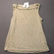 Banana Republic Beige Linen Blend Top Women M Button Detail Boat Neck NWT