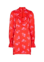 Kitri Valentina Floral-jacquard Satin Mini Dress - Red - 14 (UK 14 / L) 14 (UK 14 / L)