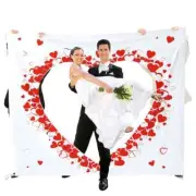 Large Wedding Sheet-JUST MARRIED-Cut Out for walk thru & photos - New in Box!