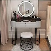 Makeup Vanity Desk Modern Dressing Table Set with Mirror 3 Color Lighting Modes 2 Large Storage Drawers and Metal Frame(Gray 2)