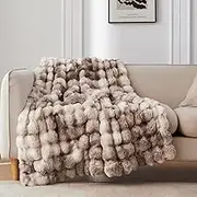COOVA Faux Rabbit Fur & Flannel Throw Blanket 50x60 Inch - Luxury Fuzzy & Cozy Soft Blanket for All Seasons, Breathable and Comfortable for Bed, Sofa, Couch, and Camping,Tie Dye Brown