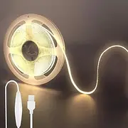 Clearhill 5V USB COB LED Strip Lights with Dimmable Switch,6.56FT/2M,Natural White 4000K,320LEDs/M,8mm Width,Not Waterproof IP20,1.5M USB Switch Cable,for DIY Home Indoor Decoration