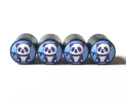 Panda Bear (Style 2) Tire Valve Caps - Black Aluminum - Set of Four - Universal