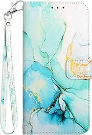 HUHI Wallet Case Compatible with Google Pixel 6a, Luxury Marble Pattern PU Leather Flip Folio Stand Cover for Pixel 6a (Light Green)