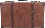 Generic Vintage Suitcase, Wooden Portable Decorative Storage Box Old Fashioned Rectangular Multifunctional Chest Box with Leather Handle, for Travel Home Decor
