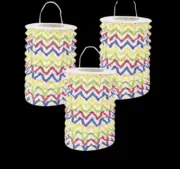 Set Of 6 Chevron Pattern Bright Paper Lanterns - Party Decorations Rainbow
