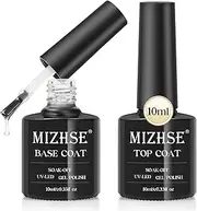 MIZHSE No-Wipe Gel Base and Top Coat Clear Glossy Base and Top Set, Long Lasting LED Nail Lamp Need, Salon Quality Trendy DIY at Home Nail Gift, 2Pcs*10Ml