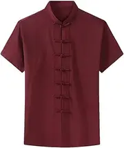 [Generic] Men's Tang Suit Chinese Style Short-Sleeved Shirt Solid Color Traditional Kung Fu Men's Top