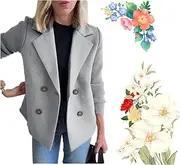 [Generic] Women'S Lapel Button Knitted Patchwork Sleeve Casual Suit Jacket Sweater Short Double Breasted Versatile and Comfortable