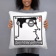 IABO - "Untitled" (K. Haring-portrait) Cuscino Pillow arredamento divani pop art