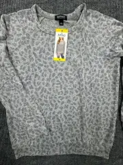 Buffalo David Bitton Sweater Womens Small Sweatshirt Gray Leopard Print Soft New