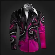Men's Button Up Shirt Printed Shirts Long Sleeve Subcultural Vacation Party Street Spring Summer Turndown Print Button-Down Red Blue Purple Gray
