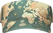 World Map Retro Print Sunscreen Visor Hats for Women Men Adjustable Empty Top Beach Cap Hat Adults Outdoor Sports Black, Black, One Size