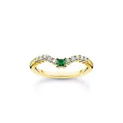 THOMAS SABO Ring green stone with white stones gold