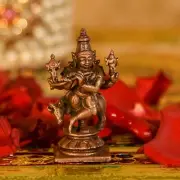 Antique Style Copper Handmade Lord Krishna With Cow Statue For Home Temple Decor