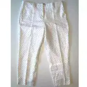 Talbots Linen Pants Women’s 14P White Black Polka Dot Lined Slim Ankle NWT