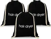 3 | 6 | 8 Pack Hair Dryer Bags Drawstring Bag Container Hairdryer Bag for travel bathroom (3 PCS, Black)