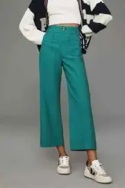 Anthropologie 26P The Colette Cropped Wide-Leg Pants Green NWT 26 Petite Maeve