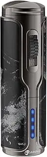 LIHTUN Cigar Lighter with Cigar Punch Cigar Holder, Windproof Triple Jet Flame Electric Torch Lighter, Refillable Butane Lighters with Electronic Ignition, Cool Lighters for Smoking (Black Marbling)