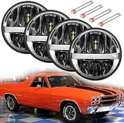 UNI-SHINE 5 3/4'' 5.75 inch LED Headlights Round 4pcs Reflector Hi/Lo Beam with DRL Sealed Beam H5001 H5006 fit for Peterbilt 349 359 fit for Impala 59-76 fit for Dodge