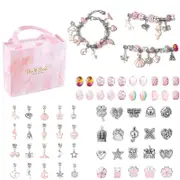 Catzon 63 Pcs Charm Bracelet Making Kit with Delicate Gift Box for Girls-Pink