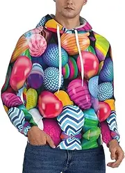 [ASBBTYG] Easter Eggs Print Breathable Men Hooded Casual Hoodie Pockets Moisture Wicking Sweatshirt Streetwear