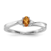 Sterling Silver Rhodium-plated Citrine u0026 Diamond Birthstone Ring