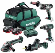 Metabo MET18BL4SB2HD55EU - 18V Brushless Drill/400Nm Wrench/Grinder/Sabre Saw Combo Kit (2 x 5.5Ah)