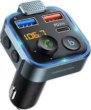 UNBREAKcable Bluetooth 5.0 FM Transmitter for Car, [PD 20W + QC 3.0] [Stronger Microphone & HiFi Bass Sound] Cigarette Lighter Radio Music Adapter Charger, Supports Hands-Free Siri Google Assistant