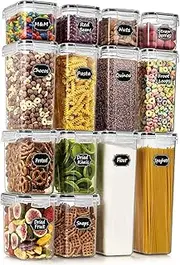 [Wildone] Airtight Food Storage Containers - BPA Free Cereal & Dry Food Storage Containers Set of 14 for Sugar, Flour, Snack, Baking Supplies, with 5 Measuring Spoons, 20 Labels & 1 Marker