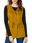 Womens Fur Lined Twill Vest With Hood Ultra Soft Faux Fur Lining Zip Up Cargo Gi