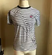 ALEXANDER McQUEEN MCQ BLACK DUSTY STRIPED WRINKLED EFFECT PINK SWALLOW T SHIRT S