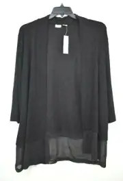 Chicos Womens Black Shawl Collar Open Front Long Sleeve Soft Suede Cardigan 2