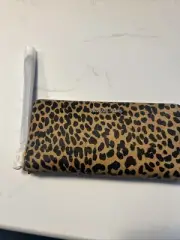 Michael Kors Avril Top Zip Black Brown leopard Calf Hair Wallet/Wristlet