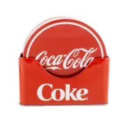 Coca-Cola Classic Logo 7-Piece Tin Coaster Set with Holder Red