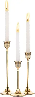 Set of 3 Candlestick Holder Brass Gold Candle Decoration Holiday Christmas Xmas