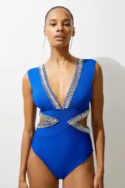 Tall Bandage Embellished Trim Cut Out Swimsuit