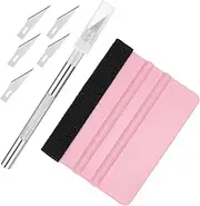 uxcell 1set Vinyl Squeegee Felt Edge 4" Squeegee Felt Fabric Vinyl Scraper with Craft Knife for Car Wallpaper Decal Smoothing Sign Window Privacy Film Glass Tint DIY Crafts, Pink