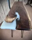 White Epoxy Live Edge Wooden Table Top, Epoxy Modern Console Slab Top Decor
