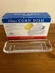 New 4 Vintage Clear Glass CORN ON THE COB Individual Serving Dish HOLDERS NIB