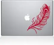 The Decal Guru Peacock Feather MacBook Decal Vinyl Sticker - 12" MacBook - Red