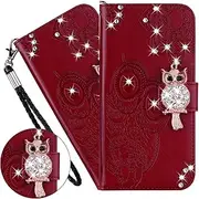 LEMAXELERS Galaxy A51 Case for Samsung Galaxy A51 Mobile Phone Case Glitter Diamond Owl Flower Embossing Flip Case PU Leather Cover Magnetic Protective Stand Mobile Phone Case for Samsung Galaxy A51,
