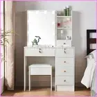 Dressing Table Stool Set with Dimmable LED Mirror Makeup Vanity Table Set White
