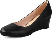 [Ankis] Black Nude Silver Gold Wedges for Women, Low Heel Women's Wedge Comfortable Closed Toe Women Pumps Dress Shoes -2Inch